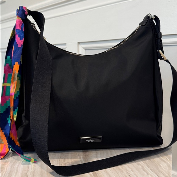 Kate Spade Bag Carter Logo Large Black Nylon Hobo Crossbody - Picture 5 of 17
